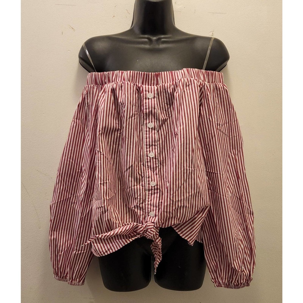 DO+BE red/white stripes off shoulder top M